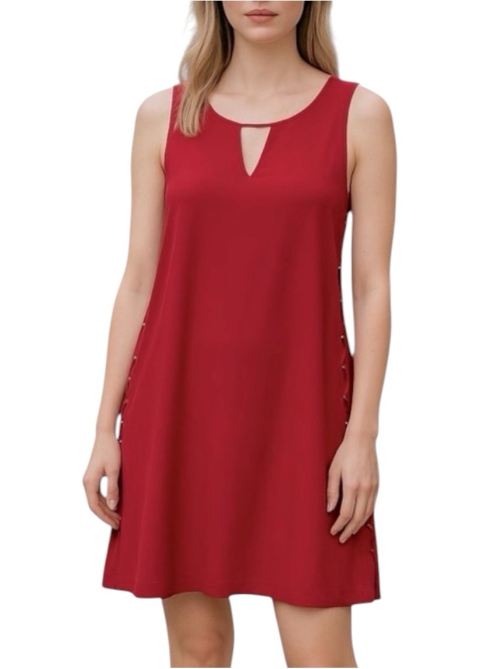 Point Zero Coral Red Lace Up Sleeveless Dress NWOT Size M Coastal Cowgirl